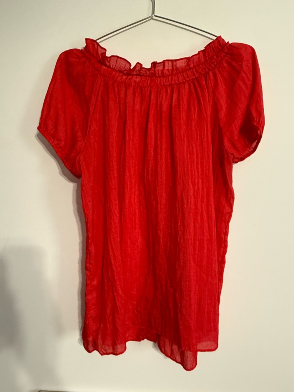 Christopher & Banks Red Ruffle Off-The-Shoulder Button Front Blouse Large - Picture 4 of 10